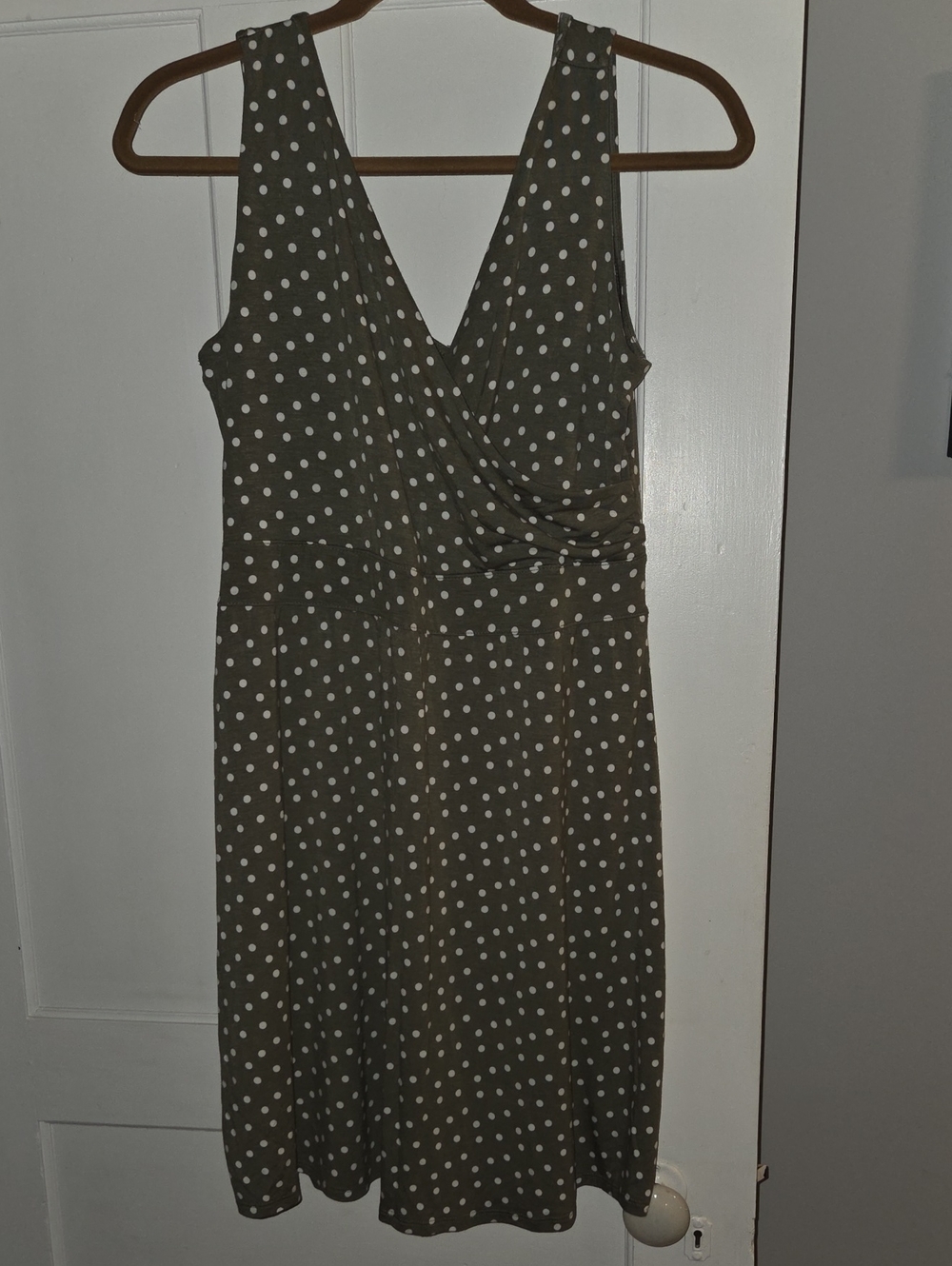 Maurices Olive Polka Dot Midi Dress with White Dots